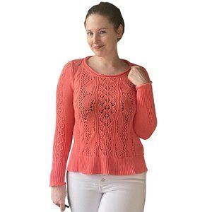 GAP | Coral Pink Open Lacework Cable-Knit Cotton Pullover Sweater Medium